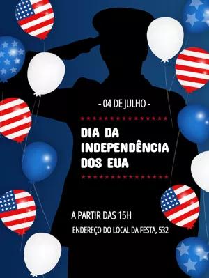 Convite 4 de Julho Patriótico para Editar Online e Imprimir
