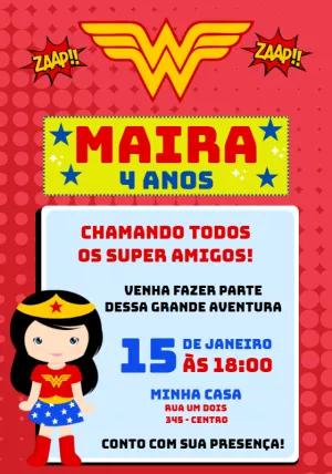 Convite de Aniversário Mulher Maravilha para Editar Online