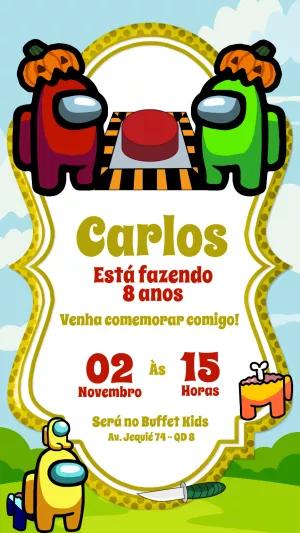 Convite de Aniversário Among Us com Personagens para Editar