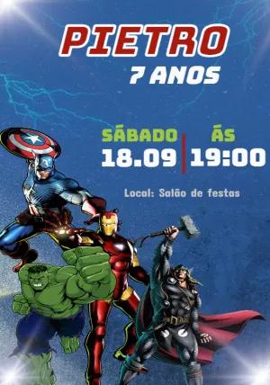 Convite Aniversário Vingadores com Heróis para Editar Online
