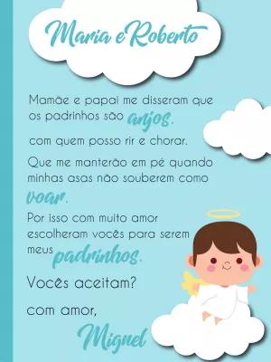 Convite para Padrinhos de Batismo Anjinho para Editar Online