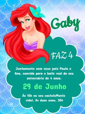 Convite Aniversário A Pequena Sereia com Ariel para Editar