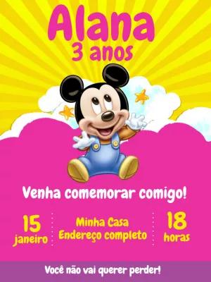 Convite de Aniversário Baby Mickey para Editar Online