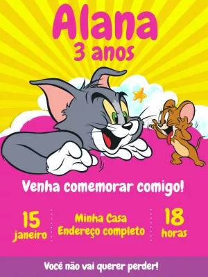 Convite de Aniversário Tom e Jerry para Editar Online