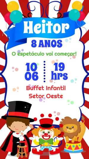 Convite Aniversário Circo Mágico com Personagens para Editar