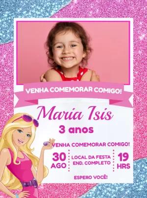 Convite Aniversário Barbie com Foto para Editar Online