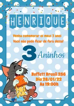 Convite de Aniversário Tom e Jerry para Editar Online