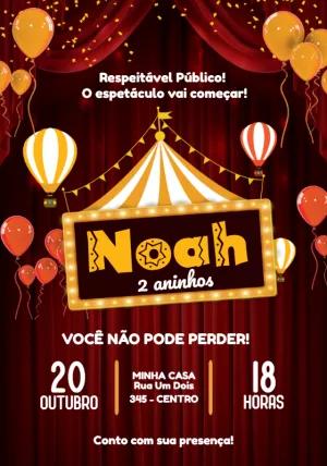 Convite Aniversário Circo Espetacular para Editar Online
