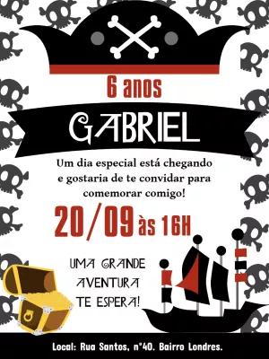 Convite de Aniversário Pirata para Editar Online