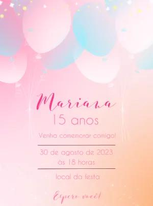 Convite de 15 Anos com Balões em Tons Pastel para Editar Online