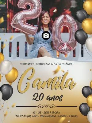 Convite de Aniversário Feminino com Foto Editável Online