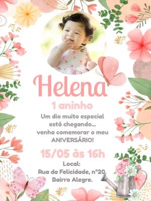 Convite Aniversário Jardim Encantado com Foto para Editar