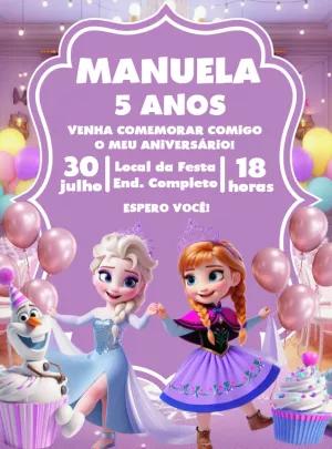 Convite Aniversário Frozen com Elsa e Anna para Editar Online
