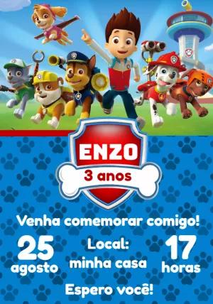Convite Aniversário Patrulha Canina com Personagens para Editar