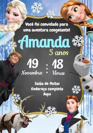 Convite Aniversário Frozen com Personagens para Editar Online
