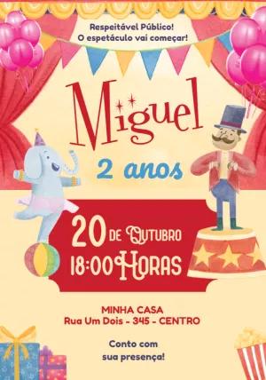 Convite de Aniversário Circo com Personagens para Editar