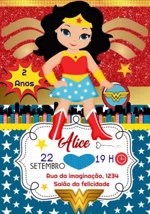 Convite Aniversário Mulher Maravilha para Editar Online