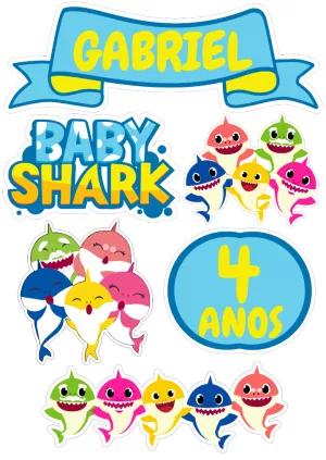 Topo de Bolo Baby Shark com Personagens para Editar Online