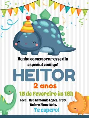 Convite de Aniversário Dinossauro Fofo para Editar Online