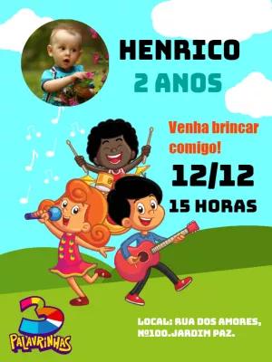 Convite Aniversário 3 Palavrinhas com Foto para Editar Online