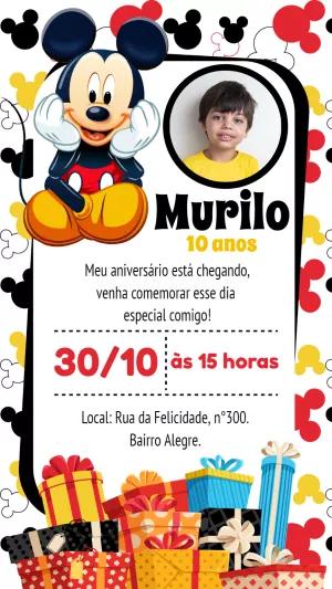 Convite de Aniversário Mickey Mouse com Foto para Editar Online