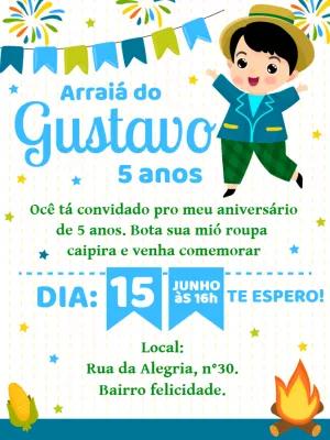 Convite Aniversário Festa Junina Menino Caipira para Editar Online