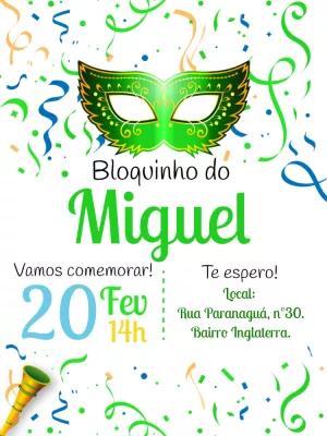 Convite Aniversário Bloquinho de Carnaval para Editar Online