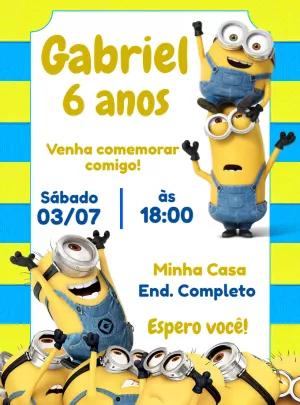 Convite de Aniversário Minions para Editar e Imprimir