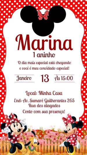 Convite Aniversário Minnie Vermelha para Editar Online