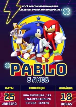 Convite de Aniversário Sonic e Amigos para Editar Online