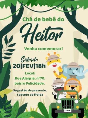 Convite Chá de Bebê Safári com Animais para Editar Online