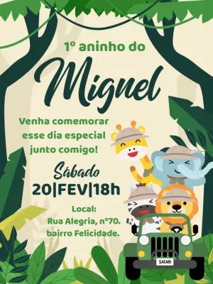 Convite Aniversário Safari com Animais para Editar Online