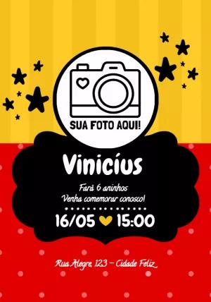 Convite de Aniversário Mickey Mouse com Foto para Editar Online