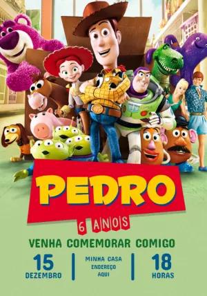 Convite Aniversário Toy Story com Personagens para Editar Online