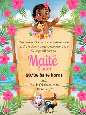 Convite Aniversário Moana Baby Editável Online