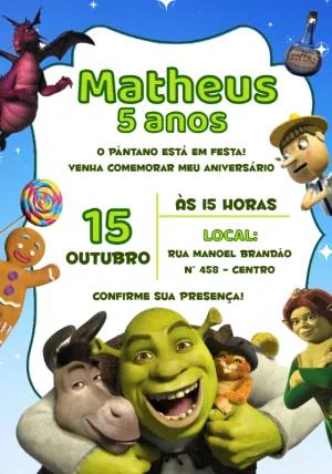 Convite de Aniversário Shrek com Personagens para Editar Online
