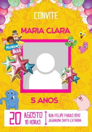 Convite Aniversário Mundo Bita com Foto para Editar Online