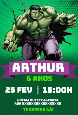 Convite de Aniversário Hulk para Editar e Imprimir