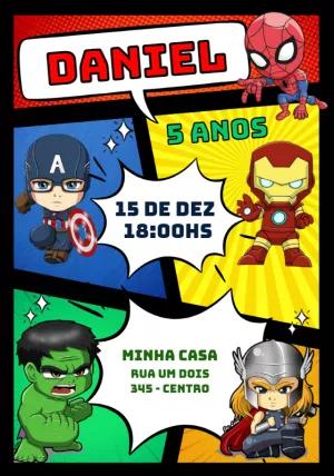 Convite Aniversário Vingadores Toy para Editar Online