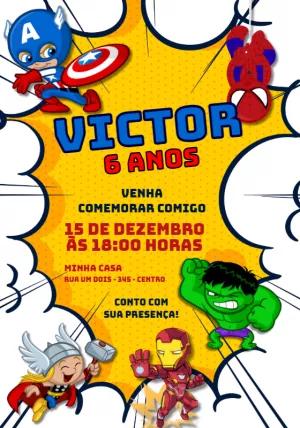 Convite Aniversário Vingadores Toy para Editar Online
