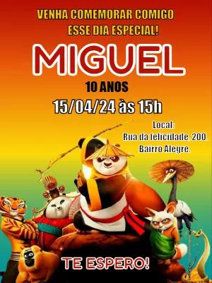 Convite de Aniversário Kung Fu Panda com Personagens para Editar