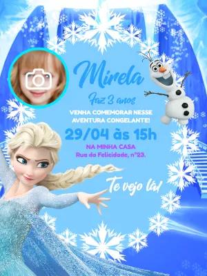 Convite de Aniversário Frozen com Foto para Editar Online
