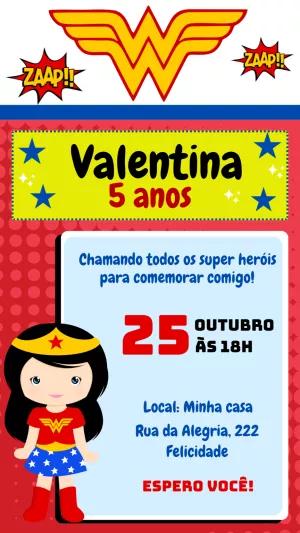 Convite Aniversário Mulher Maravilha Cute para Editar Online