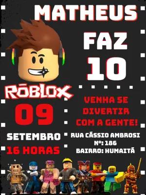 Convite de Aniversário Roblox com Personagens para Editar Online