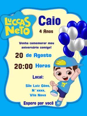 Convite Aniversário Luccas Neto para Editar Online