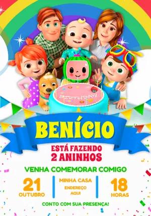 Convite de Aniversário Cocomelon com Personagens para Editar