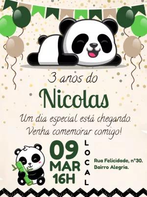 Convite de Aniversário Panda Fofo para Editar Online