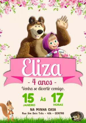 Convite de Aniversário Masha e o Urso para Editar Online