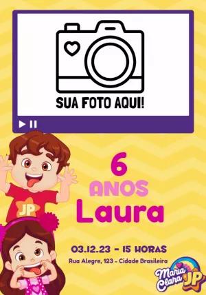 Convite Aniversário Maria Clara e JP com Foto para Editar Online