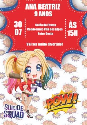Convite de Aniversário Arlequina para Editar Online